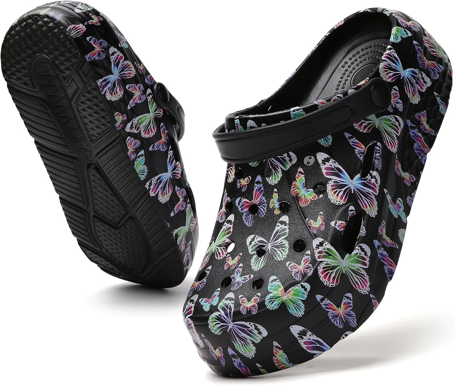 SECHRITE Womens Platform Graphic Clogs Garden Shoes Slip On Sandals Water Beach Outdoor Slippers Shoes with Removable Insole