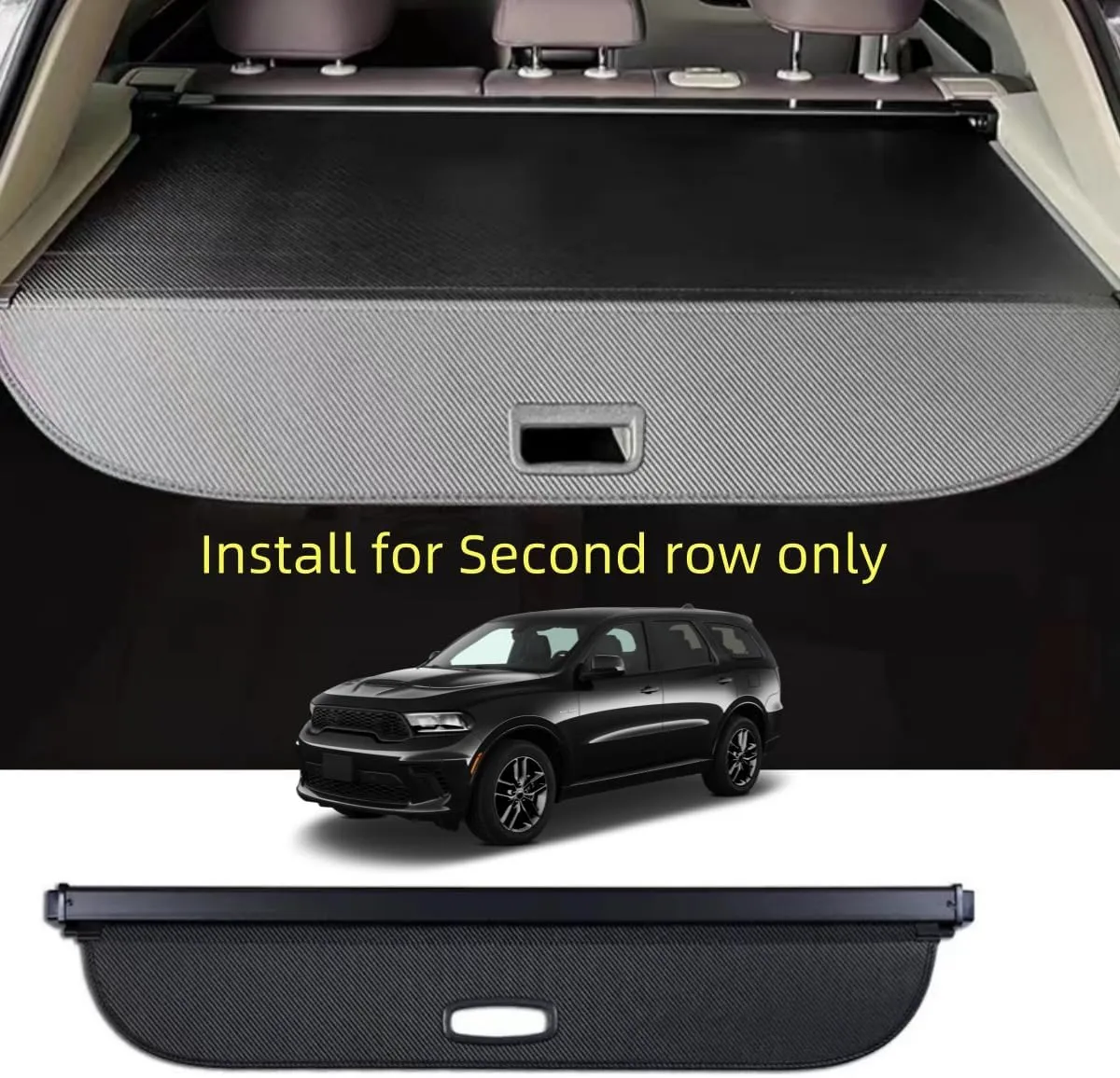 Second Row Installation Cargo Cover Compatible with Dodge Durango 2011-2025, Rear Privacy Screen Trunk Accessories Luggage Tonneau Security Shade (Install on Grooves Back of Second Row seat)