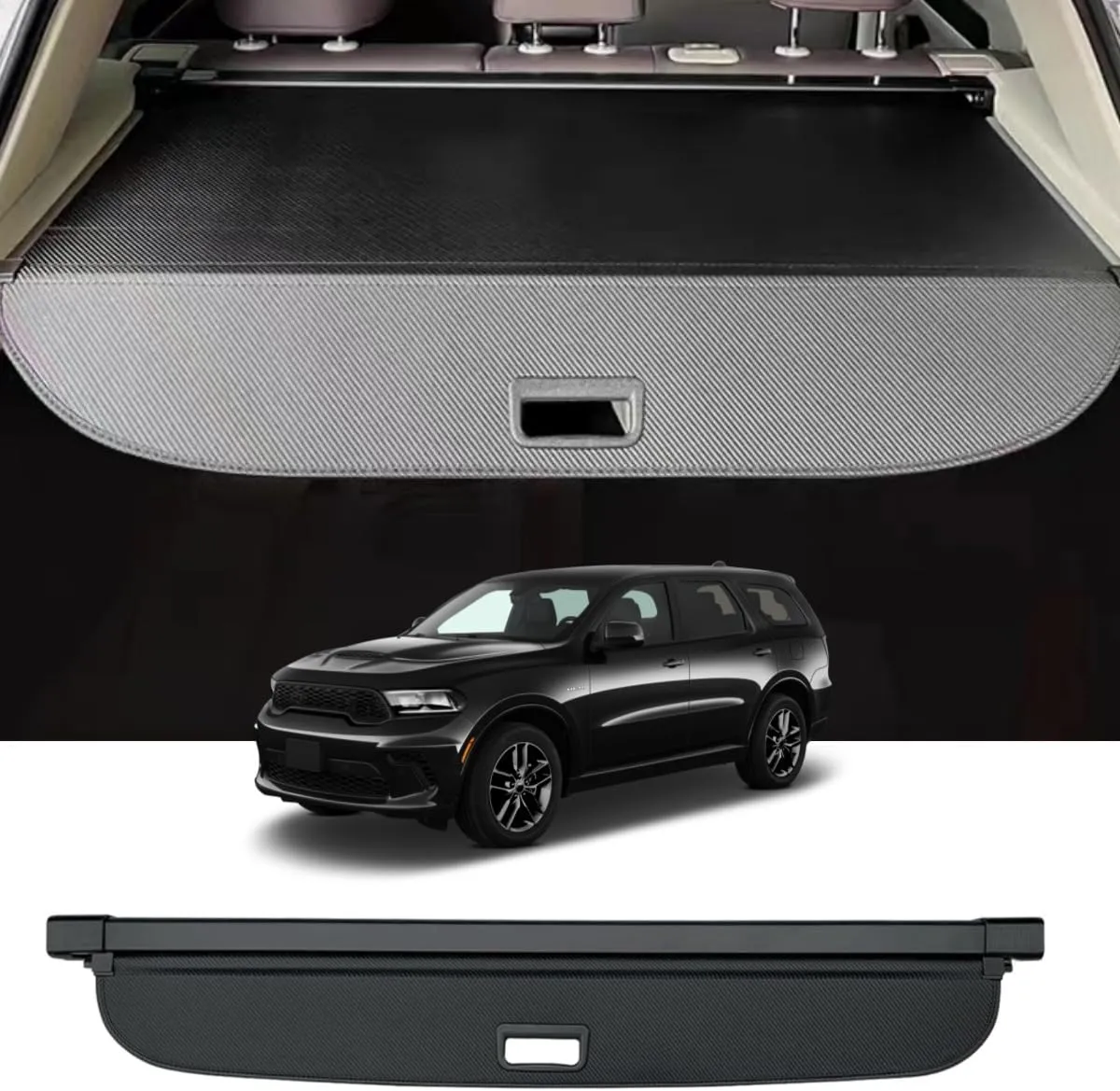 Second Row Installation Cargo Cover Compatible with Dodge Durango 2011-2025, Rear Privacy Screen Trunk Accessories Luggage Tonneau Security Shade (Install on Grooves Back of Second Row seat)
