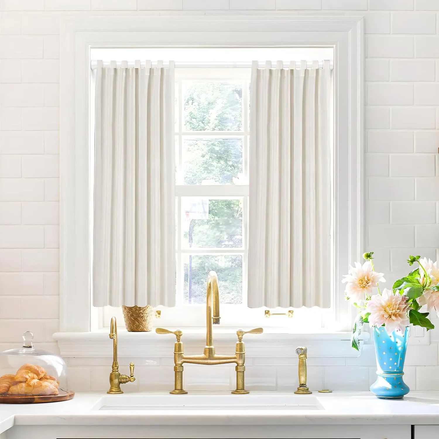 Shower Curtain Rod 45-77 Inch White Shower Rod Tension Curtain Rod Adjustable Curtain Rods No Drilling Shower Curtain Tension Rod for Bathroom Windows Doorways