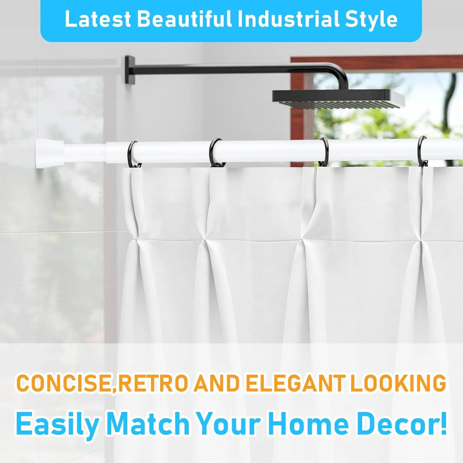 Shower Curtain Rod 45-77 Inch White Shower Rod Tension Curtain Rod Adjustable Curtain Rods No Drilling Shower Curtain Tension Rod for Bathroom Windows Doorways