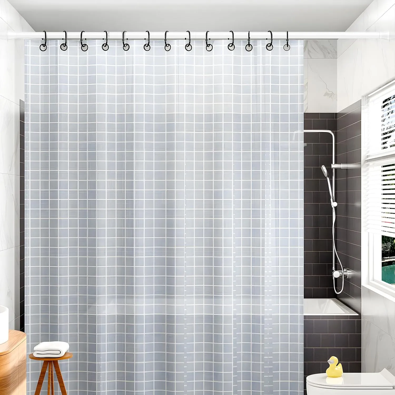 Shower Curtain Rod 45-77 Inch White Shower Rod Tension Curtain Rod Adjustable Curtain Rods No Drilling Shower Curtain Tension Rod for Bathroom Windows Doorways
