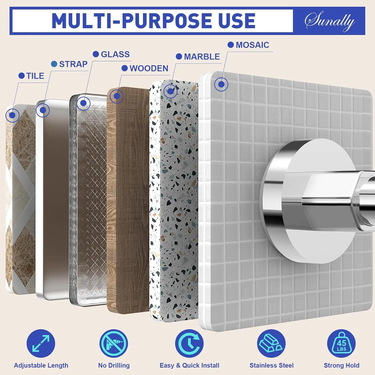 Shower Curtain Rods 32 to 75 Inch, Shower Tension Rod No Drilling Adjustable Shower Rods for Bathroom Non-Slip Stainless Steel Telescoping Shower Bar for Curtain, No Rust, Chrome