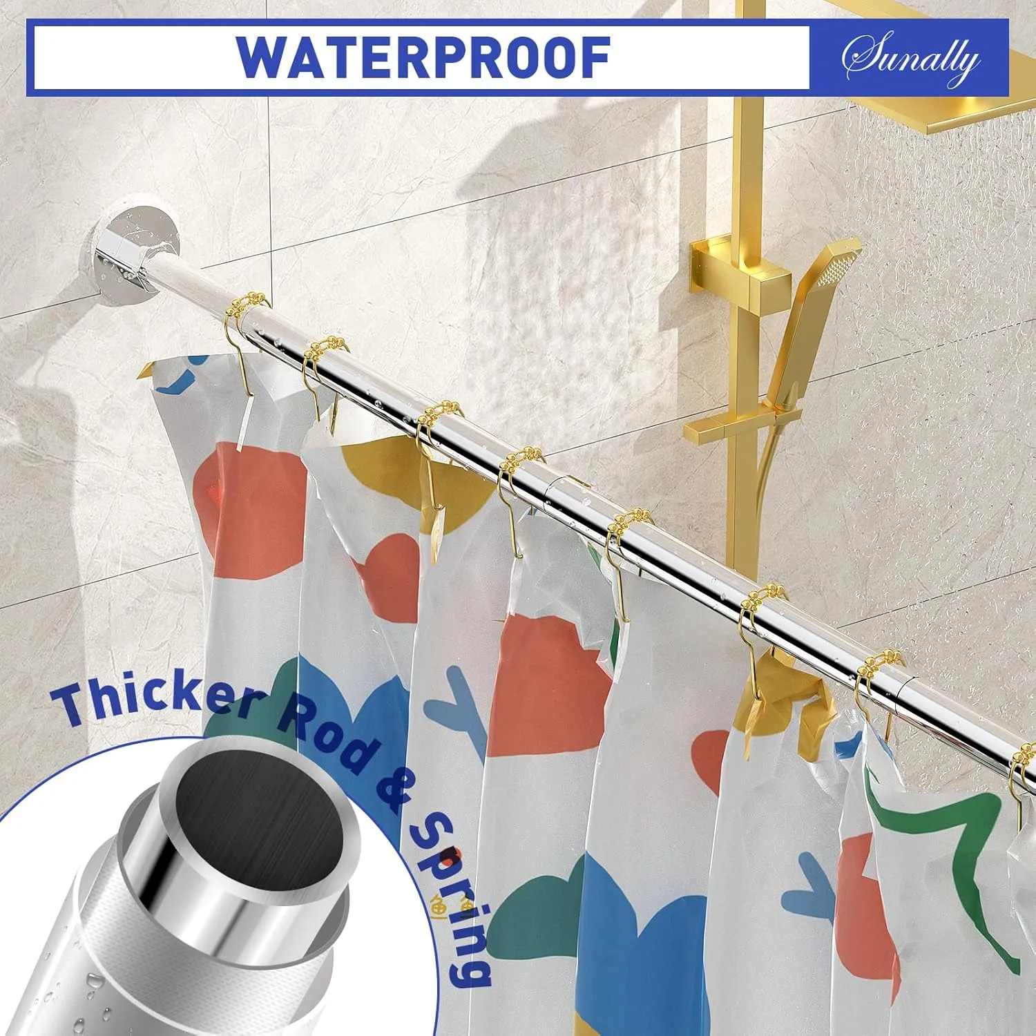 Shower Curtain Rods 32 to 75 Inch, Shower Tension Rod No Drilling Adjustable Shower Rods for Bathroom Non-Slip Stainless Steel Telescoping Shower Bar for Curtain, No Rust, Chrome