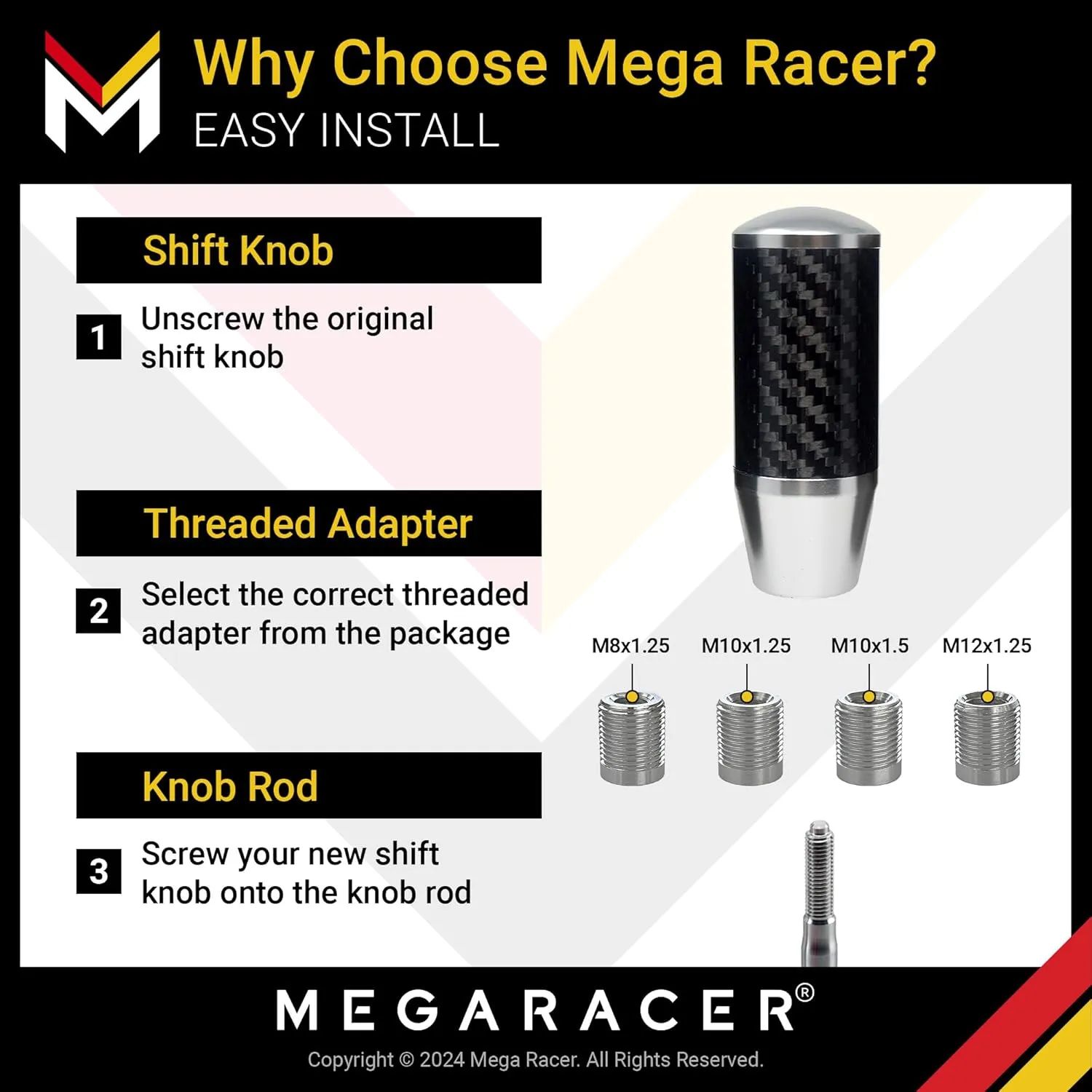 Silver Carbon Fiber Shift Knob - Buttonless Automatic Manual Shifter Knobs for 4, 5 & 6 Speed Cars
