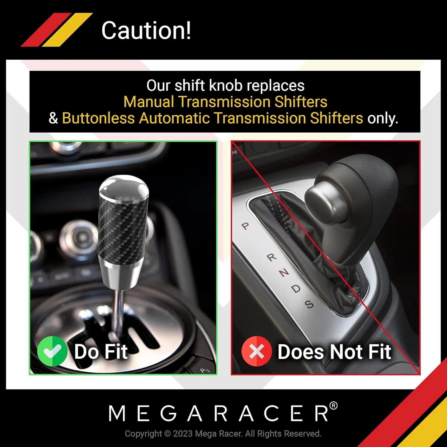 Silver Carbon Fiber Shift Knob - Buttonless Automatic Manual Shifter Knobs for 4, 5 & 6 Speed Cars