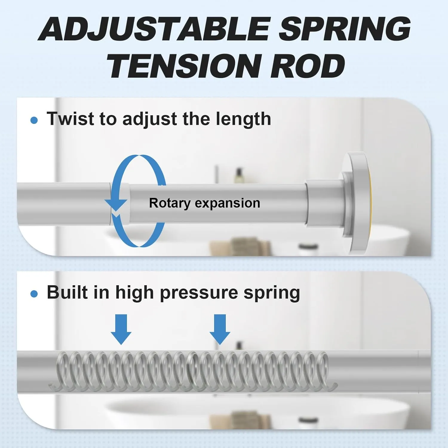 Silver Shower Curtain Rod 31 to 80 Inch,1 Inch Diameter Adjustable Spring Tension Stainless Steel Telescoping Rod,Easy Install,No Rust