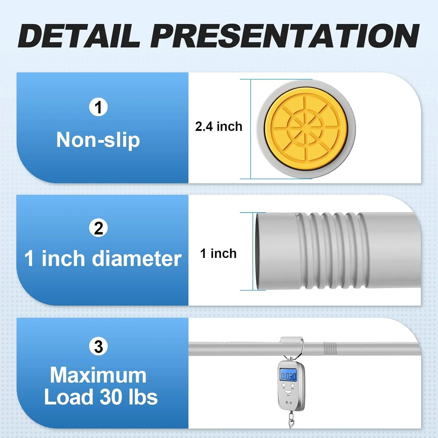 Silver Shower Curtain Rod 31 to 80 Inch,1 Inch Diameter Adjustable Spring Tension Stainless Steel Telescoping Rod,Easy Install,No Rust
