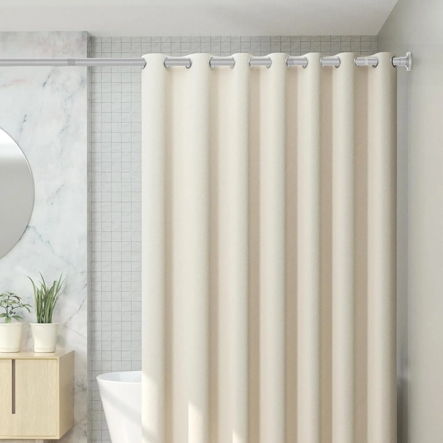 Silver Shower Curtain Rod 31 to 80 Inch,1 Inch Diameter Adjustable Spring Tension Stainless Steel Telescoping Rod,Easy Install,No Rust