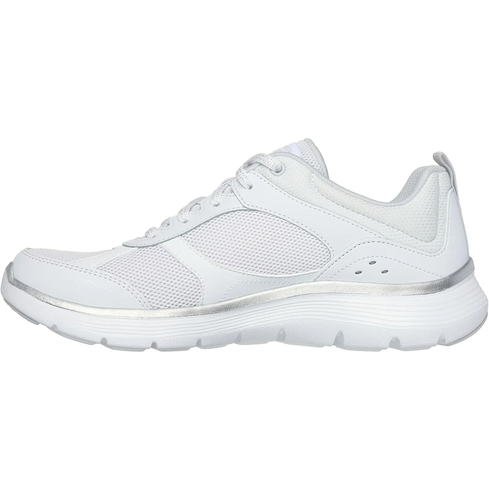 Skechers Womens Flex Appeal 5.0 Fresh Touch 150202-WSL White/Silver Lace Up Shoe