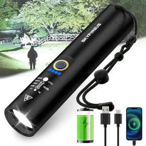 SKYFIRE LED Rechargeable Flashlight,20000.00 lumens Super Bright Tactical Flashlights High Lumens,Five Modes,Camping Flash Light for Outdoor,Emergency,Father's Day Gift-No Lens