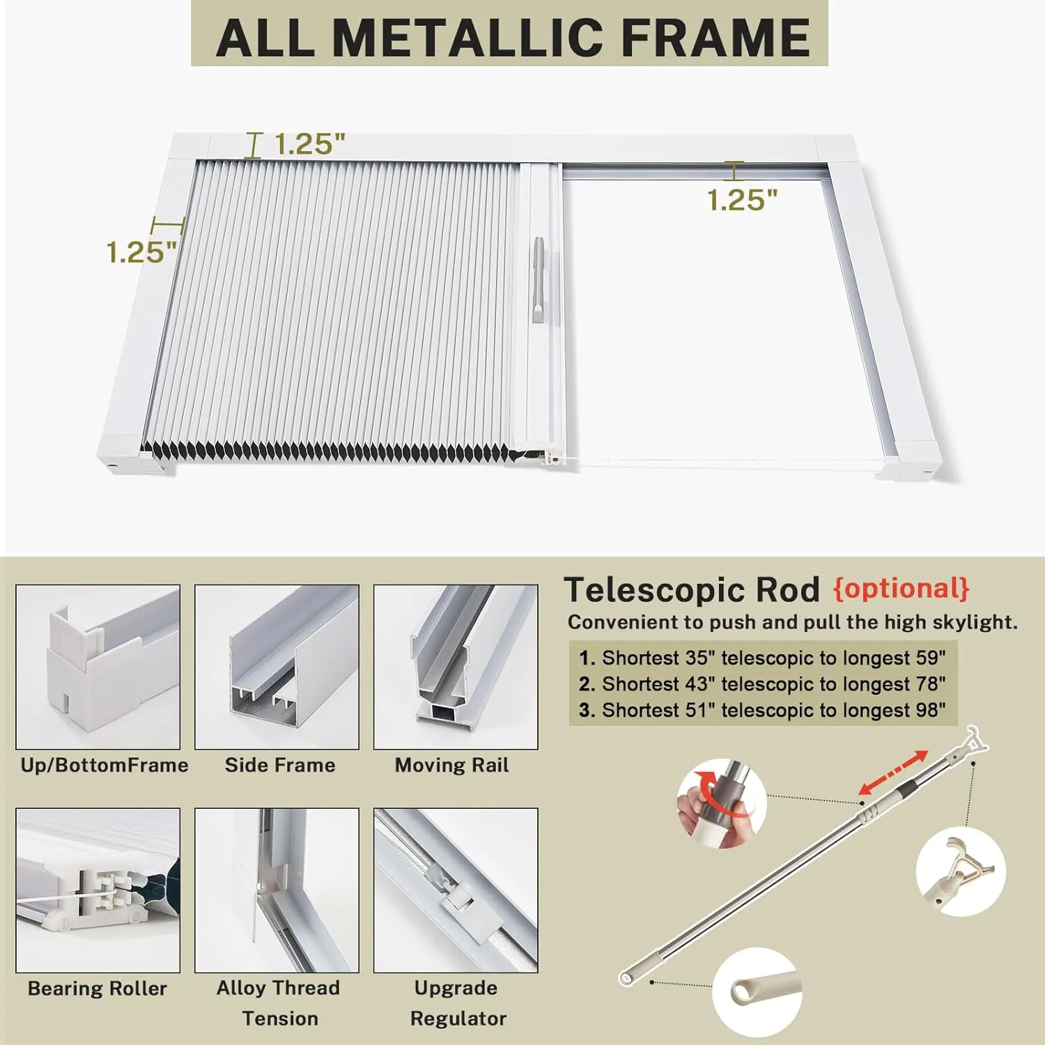 Skylight Blackout Window Blinds & Shades, Cordless Cellular Shades Thermal Insulation Honeycomb Blinds for Roof Inclined Plane Room Windows, Easy to Install - Custom Size(White)