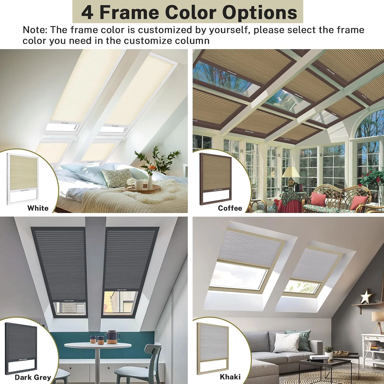 Skylight Blackout Window Blinds & Shades, Cordless Cellular Shades Thermal Insulation Honeycomb Blinds for Roof Inclined Plane Room Windows, Easy to Install - Custom Size(White)