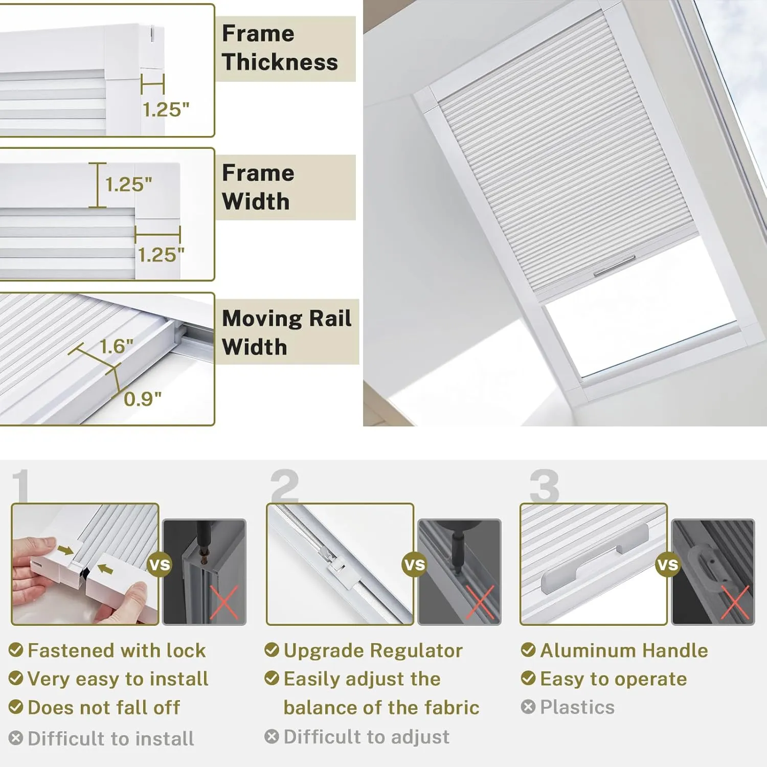 Skylight Blackout Window Blinds & Shades, Cordless Cellular Shades Thermal Insulation Honeycomb Blinds for Roof Inclined Plane Room Windows, Easy to Install - Custom Size(White)