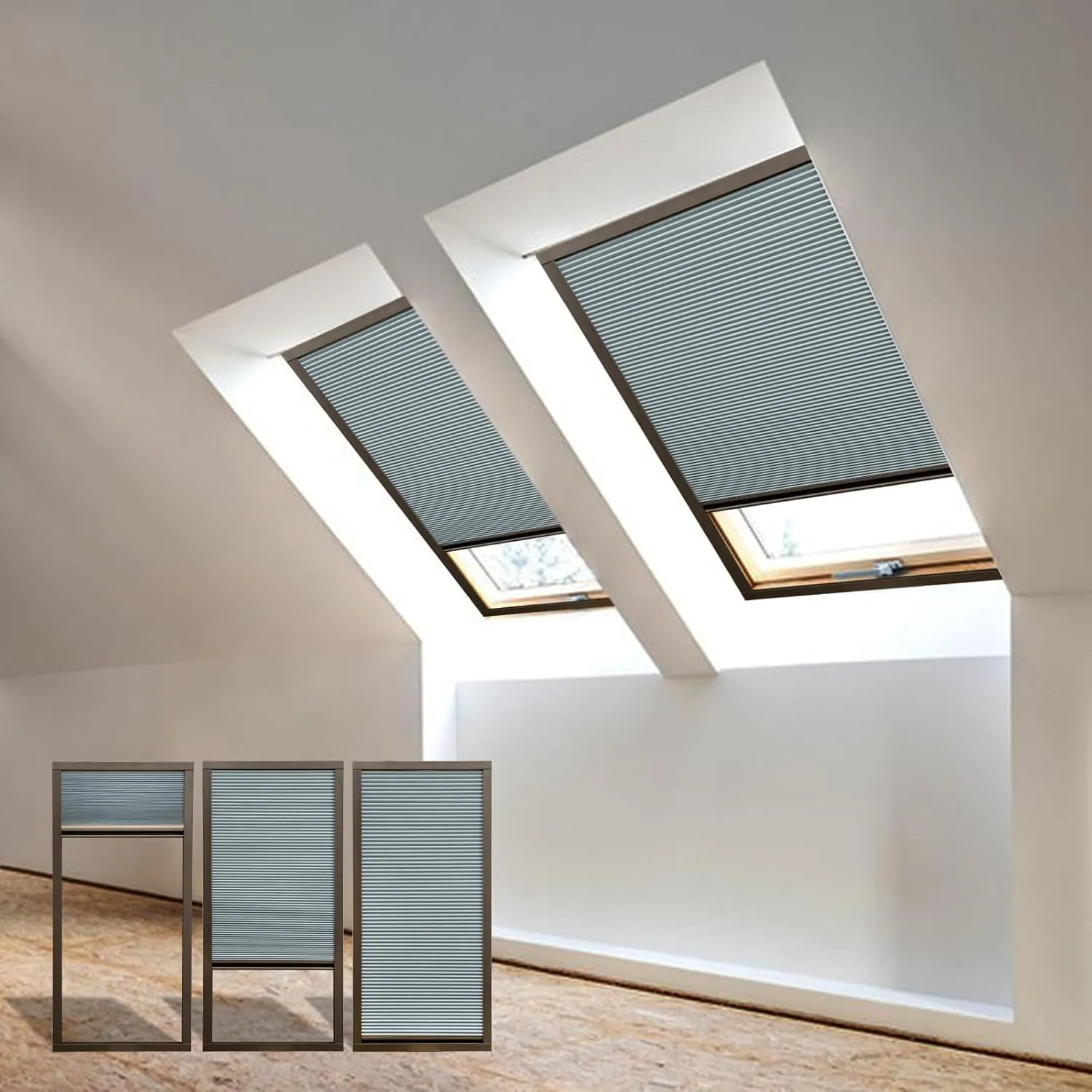 Skylight Shades & Blinds for Window Cellular Cordless Blackout Shades Custom Cut to Size (100% Shading - Blue Gray)