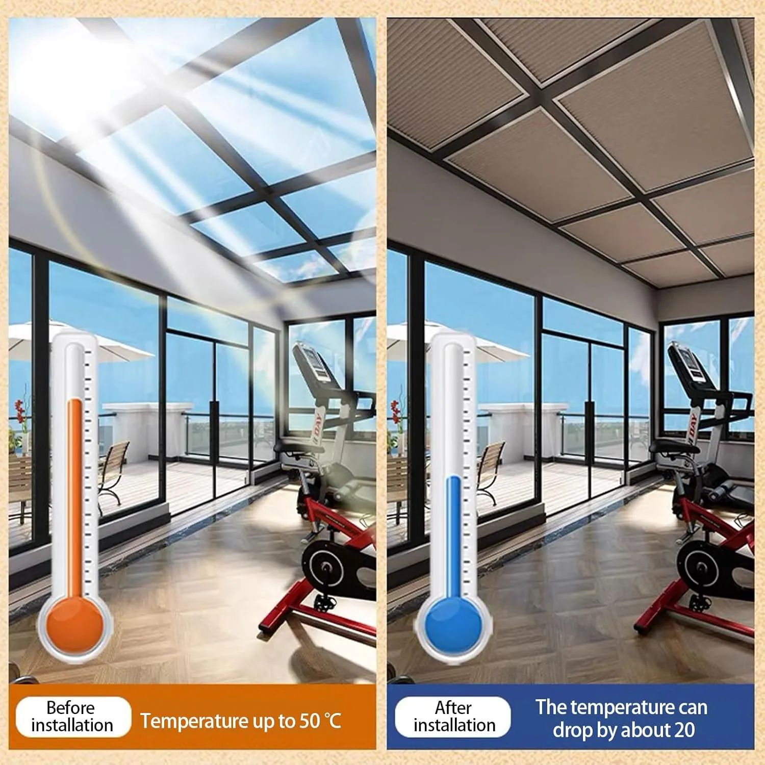 Skylight Shades & Blinds for Window Cellular Cordless Blackout Shades Custom Cut to Size (100% Shading - Ginger)