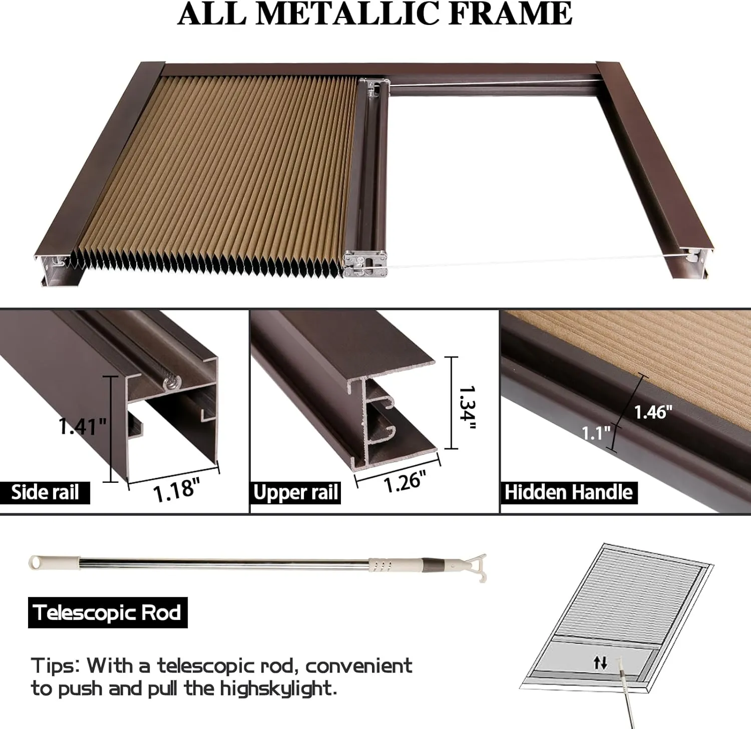 Skylight Shades & Blinds for Window Cellular Cordless Blackout Shades Custom Cut to Size (100% Shading - Ginger)