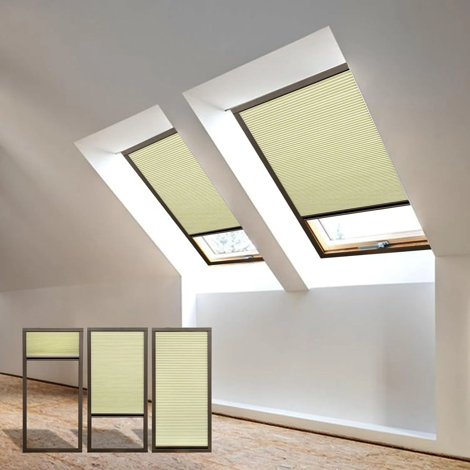 Skylight Shades & Blinds for Window Cellular Cordless Blackout Shades Custom Cut to Size (100% Shading - Honeydew)