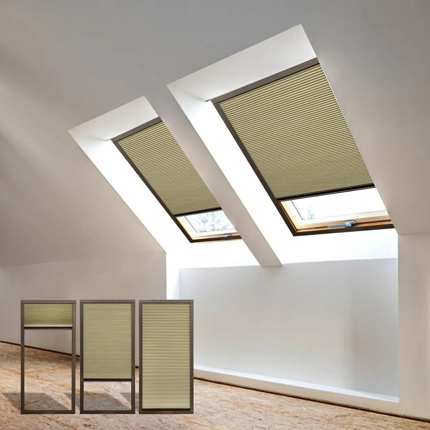 Skylight Shades & Blinds for Window Cellular Cordless Blackout Shades Custom Cut to Size (100% Shading - Khaki)
