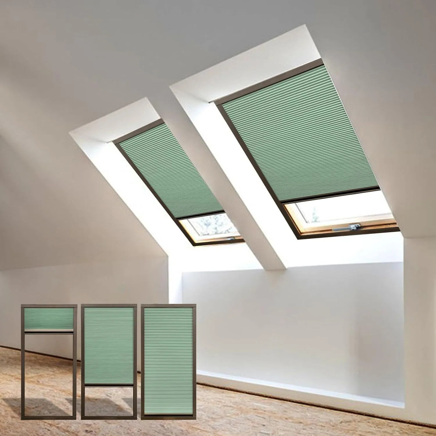 Skylight Shades & Blinds for Window Cellular Cordless Blackout Shades Custom Cut to Size (100% Shading - Mint)