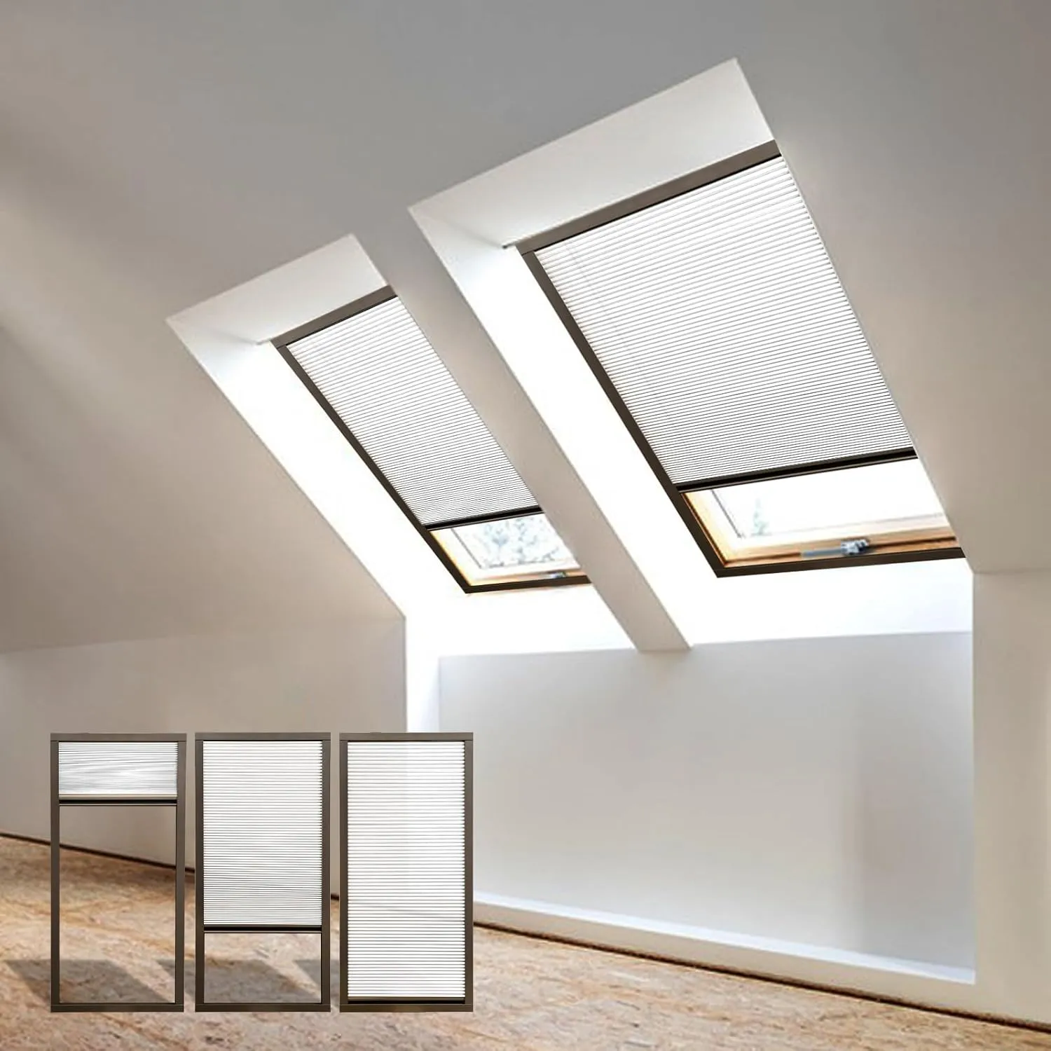 Skylight Shades & Blinds for Window Cellular Cordless Shades Custom Cut to Size (70% Shading - Pure White)