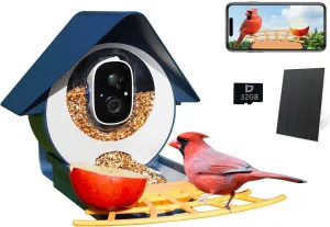 Smart Bird Feeder with Camera, AI Identify Bird Feeder Camera with Solar Pannel, Auto Capture Bird Full HD Videos & Instant Notification, Ideal Present for Bird Lovers