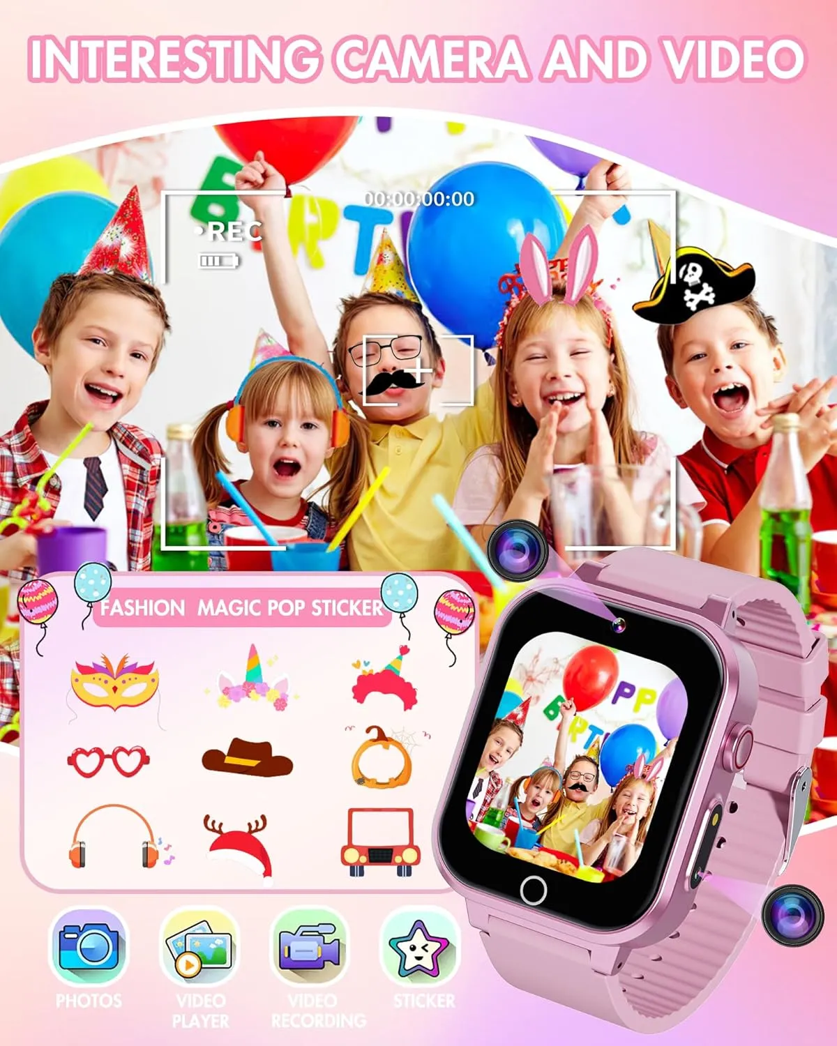 Smart Watch for Kids with Dual Cameras Music Player Educational Birthday Gifts Toys for 6 7 8 9 10 11 12 Year Old Girls