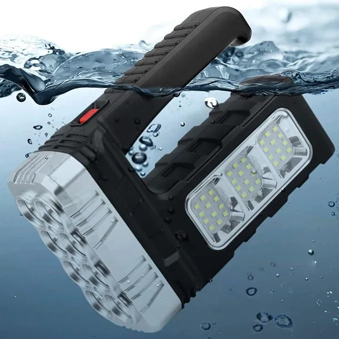 Solar Flashlight with USB Cable,Rechargeable 8 LED Handheld with COB Sidelight,Portable Waterproof Flashlight,High Lumens 3 Modes Searchlight,for Fishing Outdoor Camping Emergencies