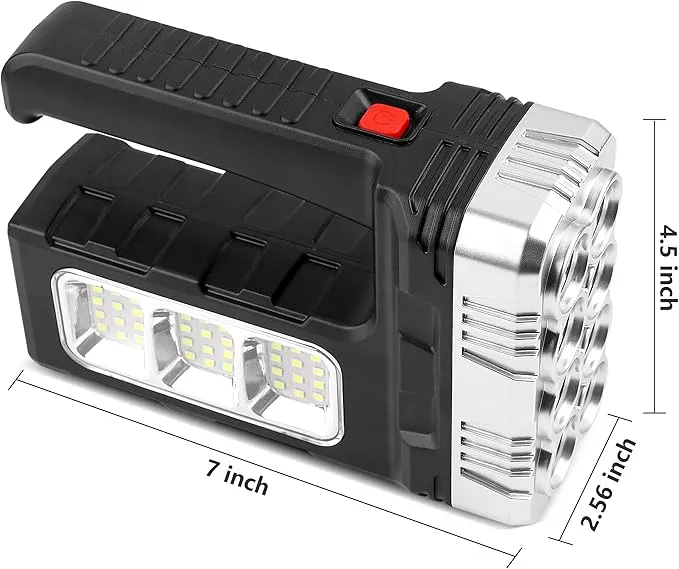 Solar Flashlight with USB Cable,Rechargeable 8 LED Handheld with COB Sidelight,Portable Waterproof Flashlight,High Lumens 3 Modes Searchlight,for Fishing Outdoor Camping Emergencies