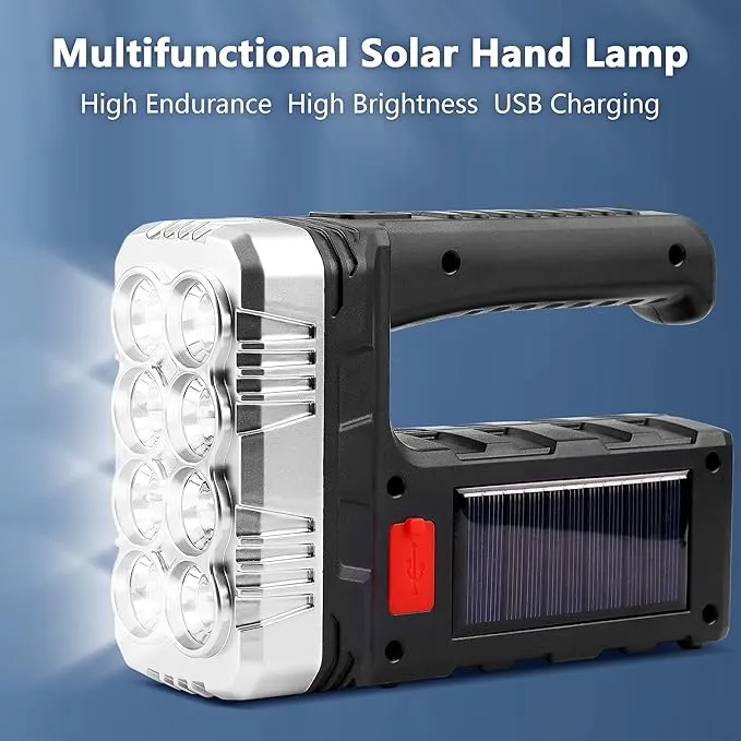 Solar Flashlight with USB Cable,Rechargeable 8 LED Handheld with COB Sidelight,Portable Waterproof Flashlight,High Lumens 3 Modes Searchlight,for Fishing Outdoor Camping Emergencies
