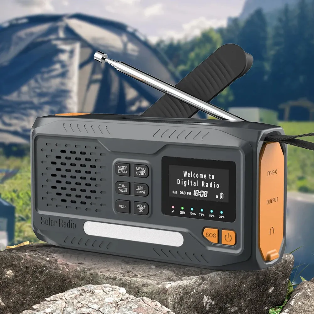 Solar Hand Crank Emergency Radio - 2000mAh Rechargeable DAB/FM/Bluetooth-Compatible Radio, 4-Way Powered with Reading Lamp for Survival