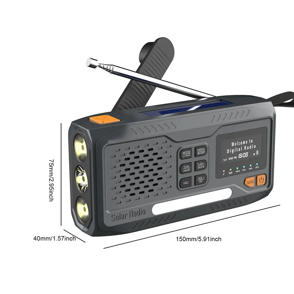 Solar Hand Crank Emergency Radio - 2000mAh Rechargeable DAB/FM/Bluetooth-Compatible Radio, 4-Way Powered with Reading Lamp for Survival