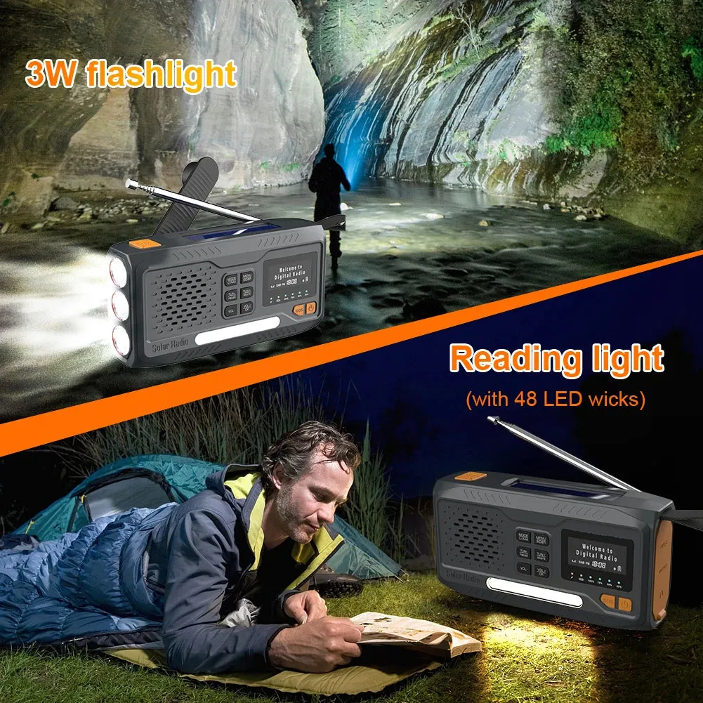 Solar Hand Crank Emergency Radio - 2000mAh Rechargeable DAB/FM/Bluetooth-Compatible Radio, 4-Way Powered with Reading Lamp for Survival