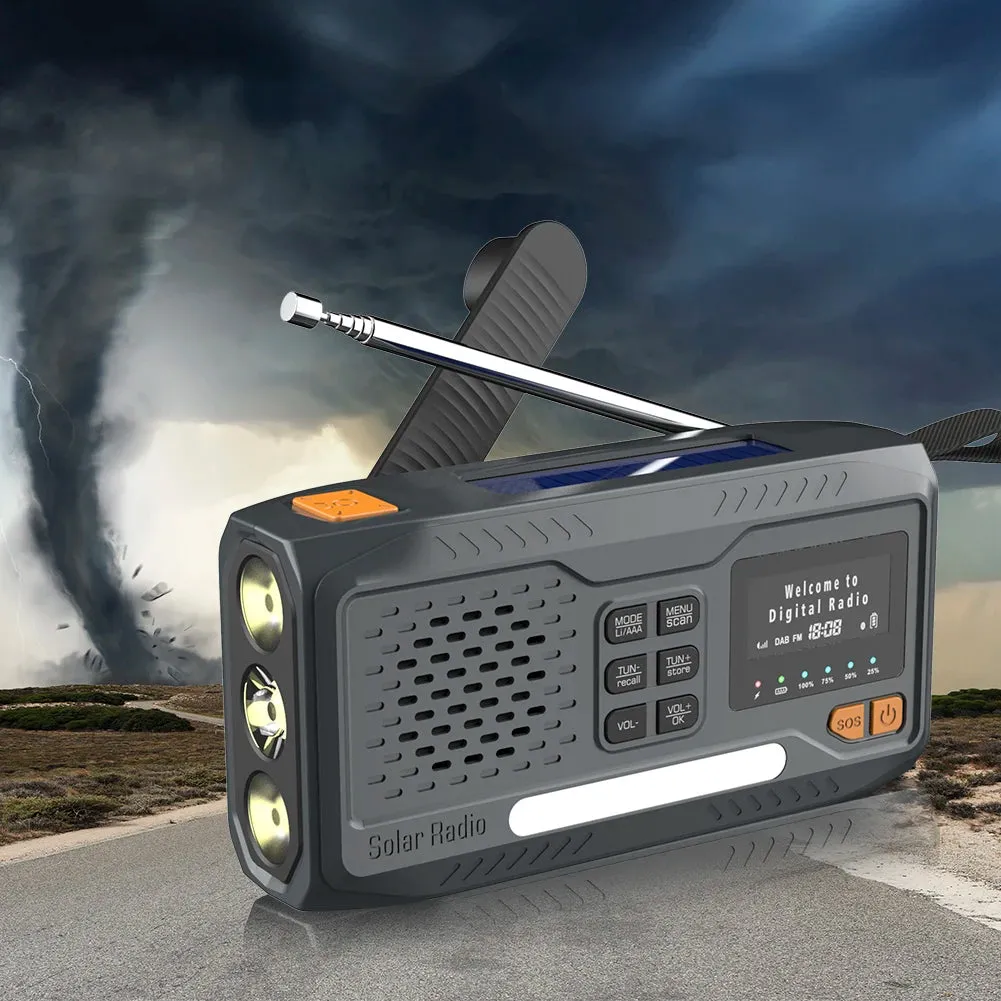 Solar Hand Crank Emergency Radio - 2000mAh Rechargeable DAB/FM/Bluetooth-Compatible Radio, 4-Way Powered with Reading Lamp for Survival