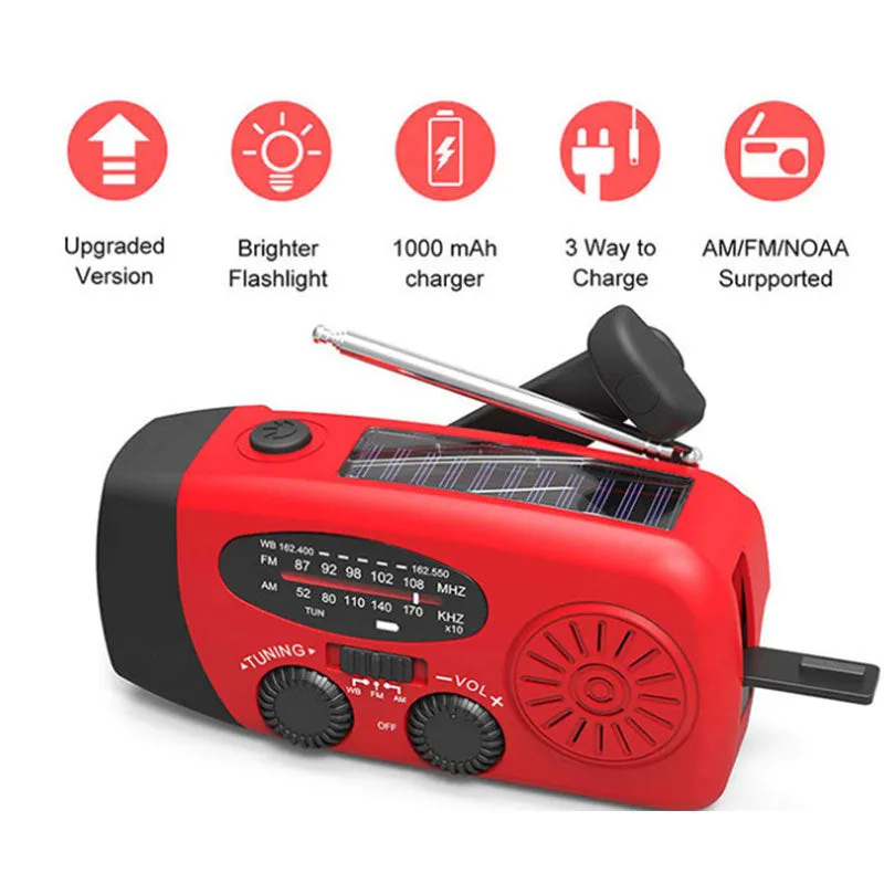 Solar hand crank USB charging radio flashlight | Aliyya Store