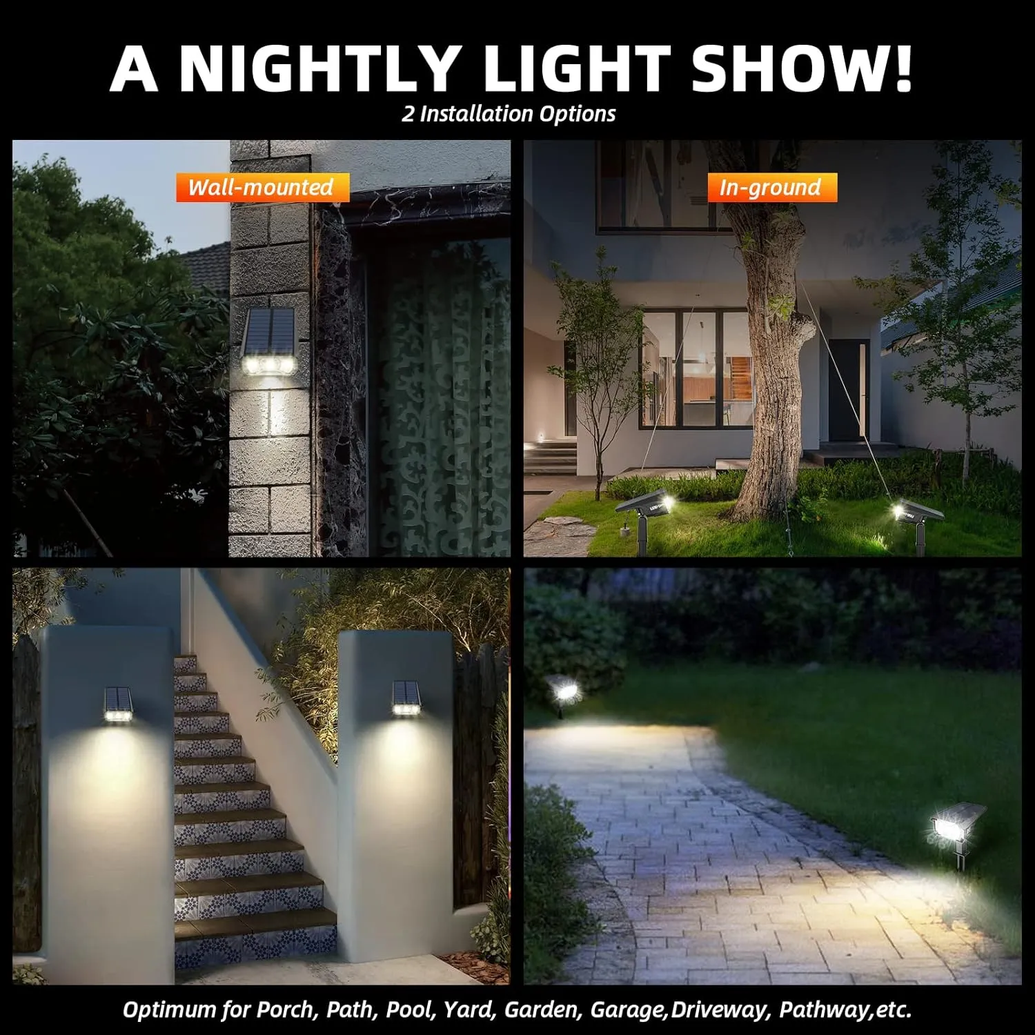 Solar Lights Outdoor Waterproof Landscape Lights, 40 LEDs Solar Spot Lights Outdoor Spotlights with 3 Light Modes, USB & Solar Powered Garden Yard Wall Lights Auto On/Off for Patio 6 Pack