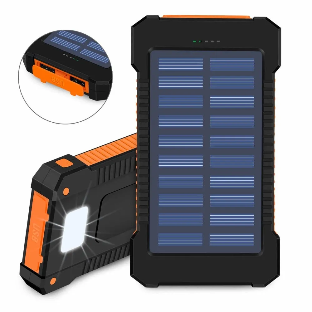 Solar Power Bank 30000mAh For Xiaom Waterproof Portable Fast Charging PowerBank For iPhone Quick Pover Bank 2 USB LED Flashlight