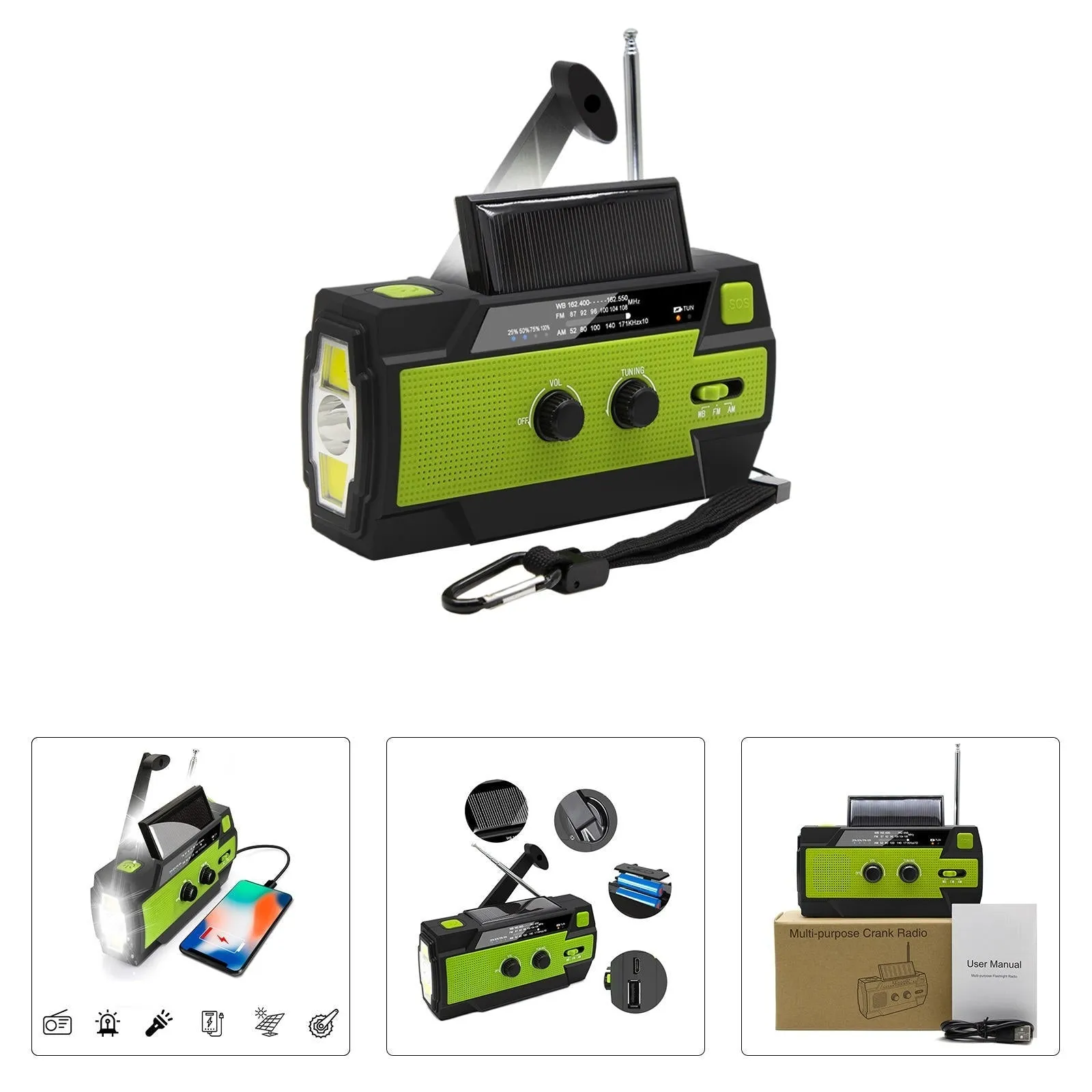 Solar Powered Hand Crank Emergency Radio with LED Flashlight