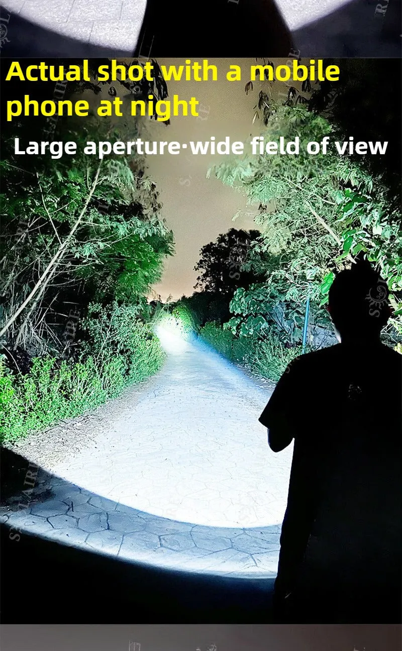 Solar Searchlight 100000LM 4-core Explosion-proof Flashlight with Super Bright COB Side Lights