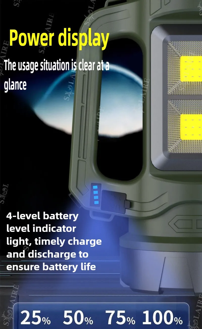 Solar Searchlight 100000LM 4-core Explosion-proof Flashlight with Super Bright COB Side Lights