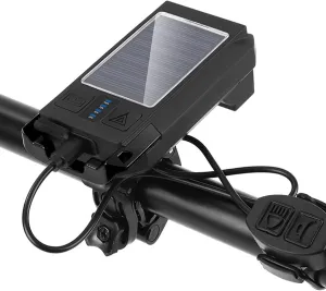 Solar USB able Bike Headlight Front Light Waterproof Flashlight Night Riding Light Lamp with Horn