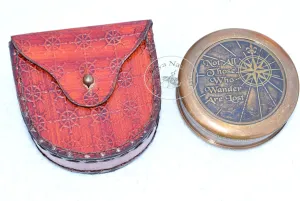 Solid Brass Antique Finish Compass with Leather Case for Adventurers & Collectors