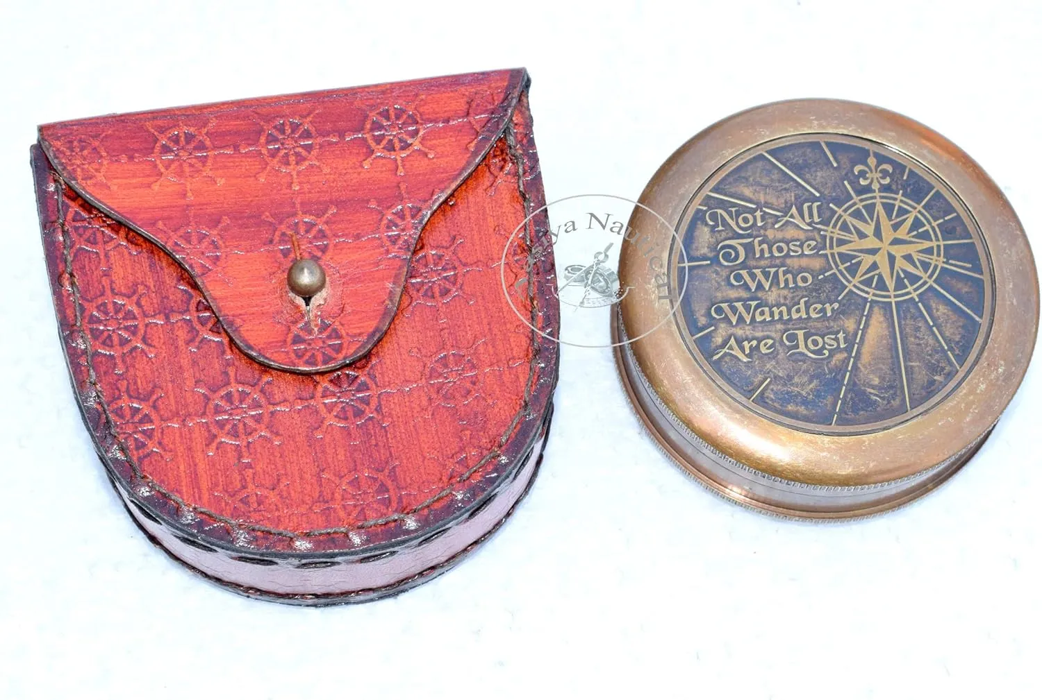 Solid Brass Antique Finish Compass with Leather Case for Adventurers & Collectors