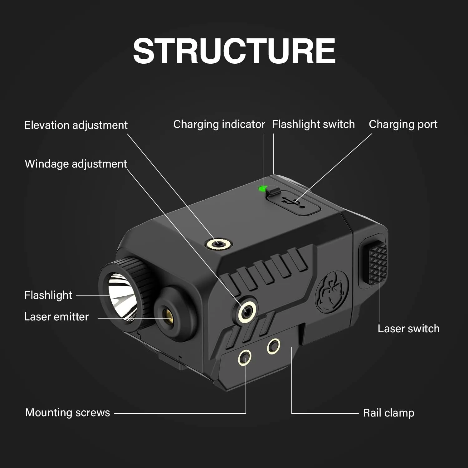 Solofish 500lm Tactical Flashlight Compatible for Compact with Rail, Green/Red/Blue Beam and White LED Combo with Strobe