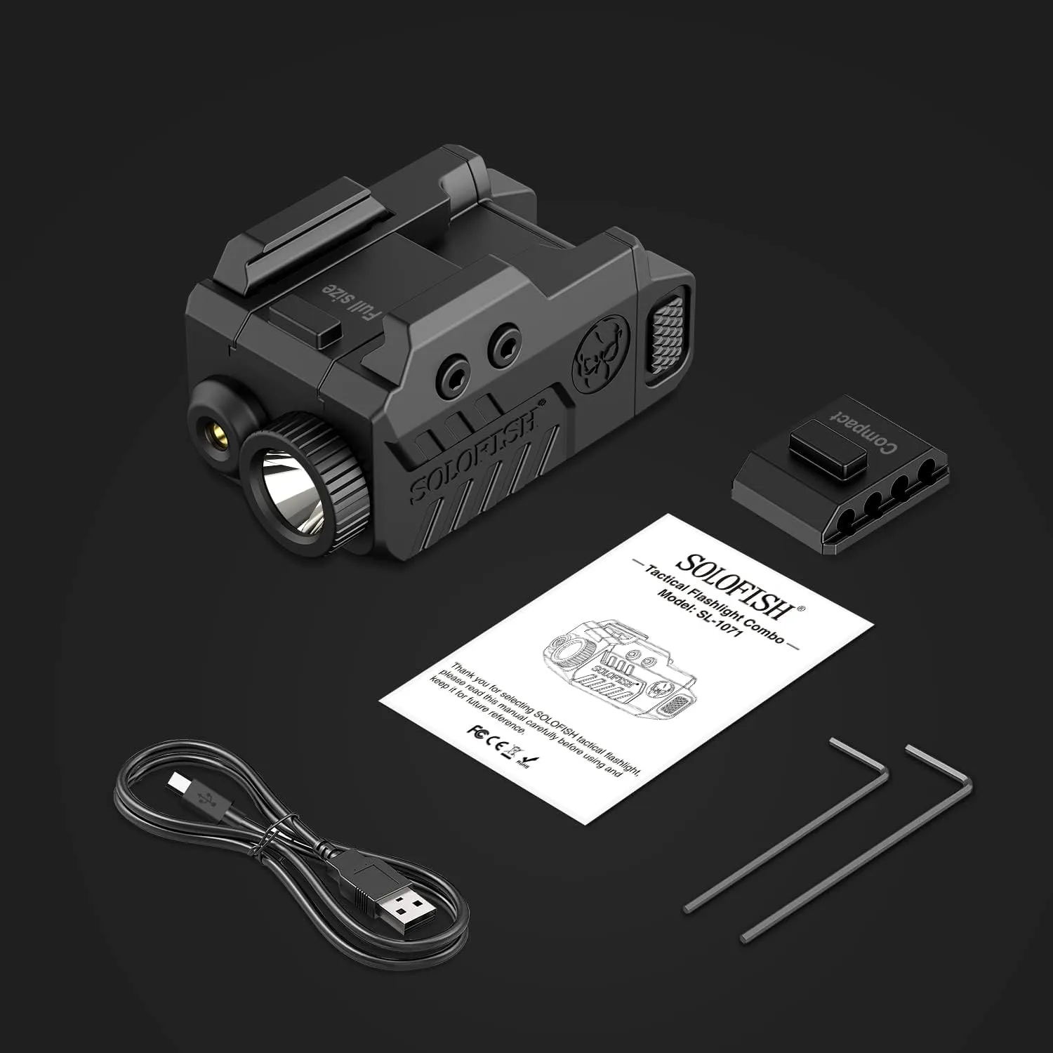 Solofish 500lm Tactical Flashlight Compatible for Compact with Rail, Green/Red/Blue Beam and White LED Combo with Strobe