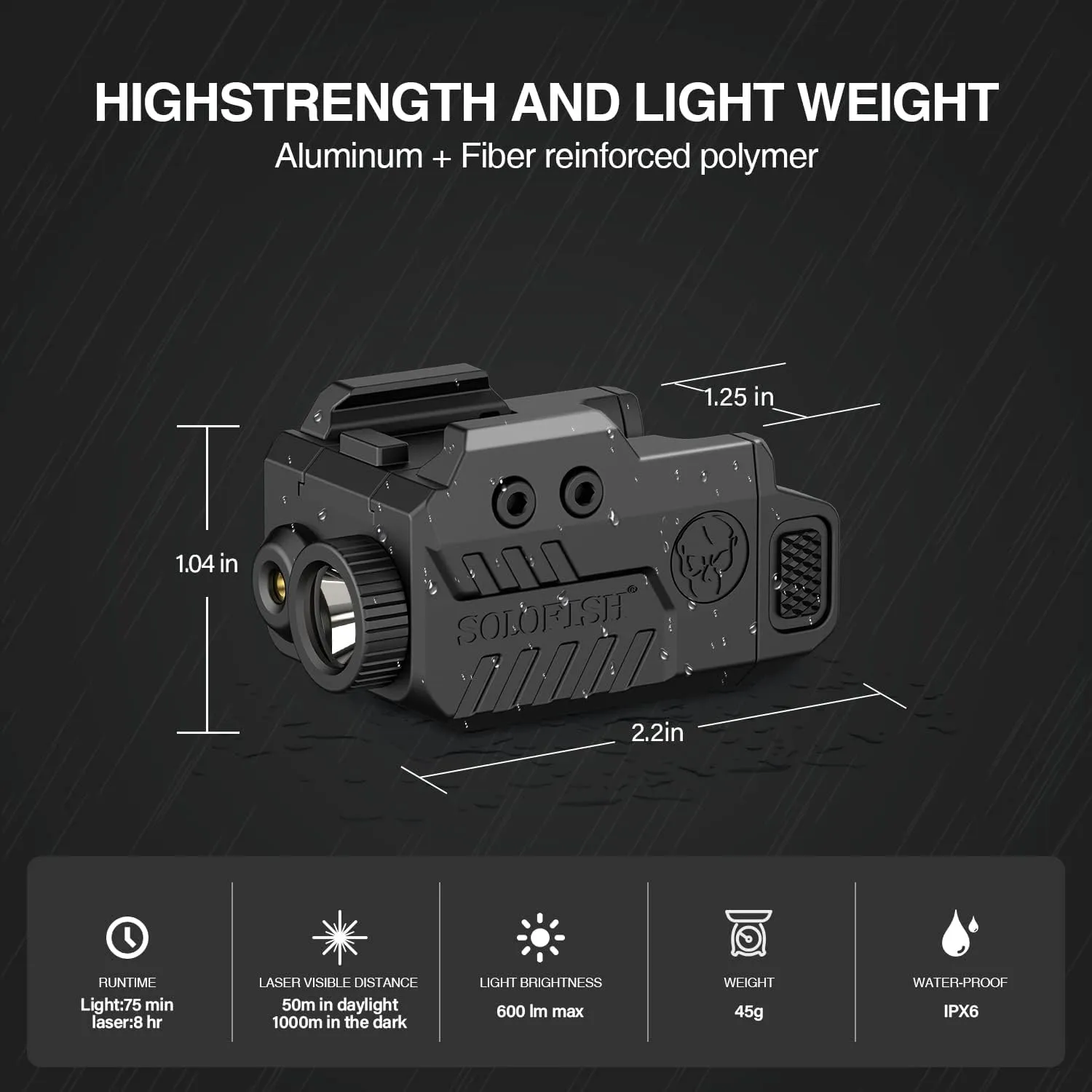 Solofish 500lm Tactical Flashlight Compatible for Compact with Rail, Green/Red/Blue Beam and White LED Combo with Strobe