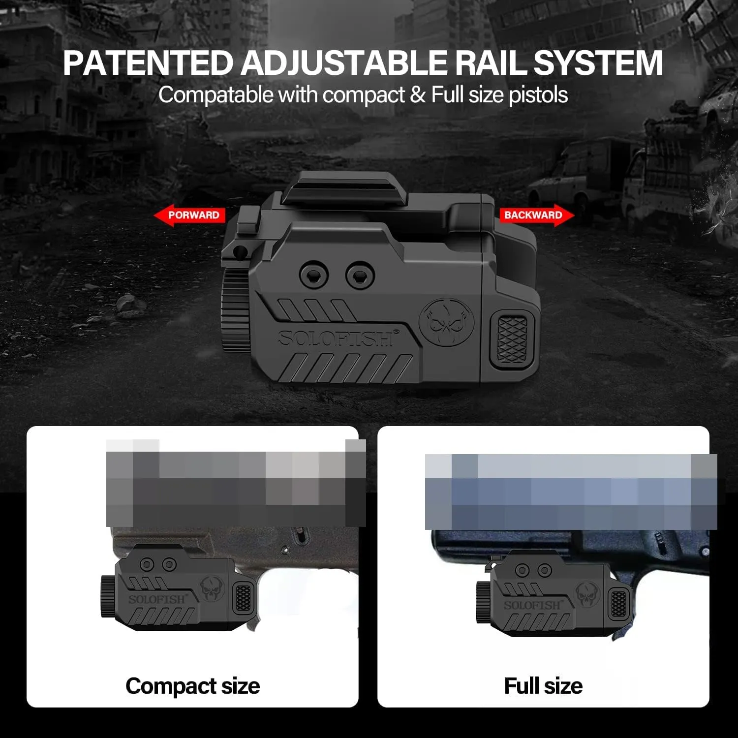 Solofish 500lm Tactical Flashlight Compatible for Compact with Rail, Green/Red/Blue Beam and White LED Combo with Strobe