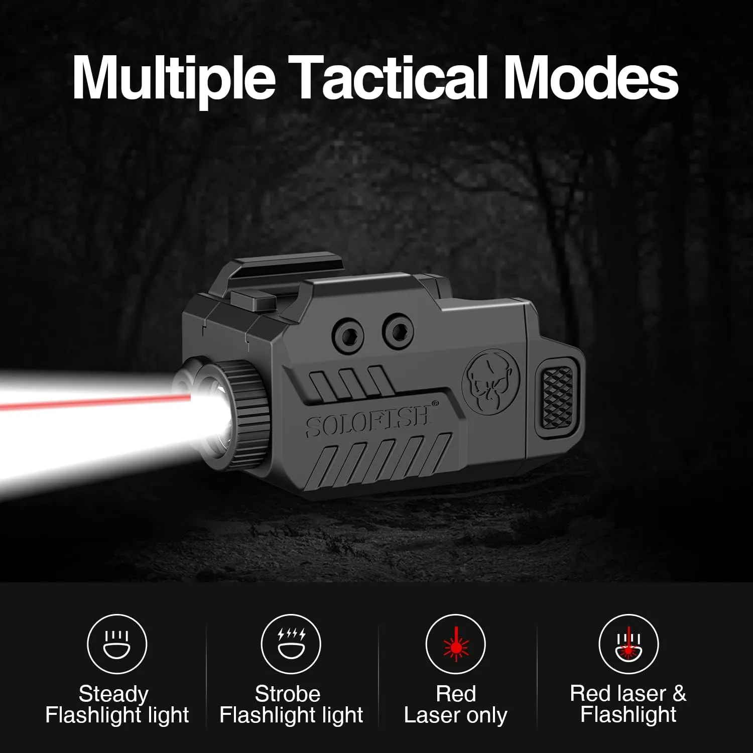 Solofish 500lm Tactical Flashlight Compatible for Compact with Rail, Green/Red/Blue Beam and White LED Combo with Strobe