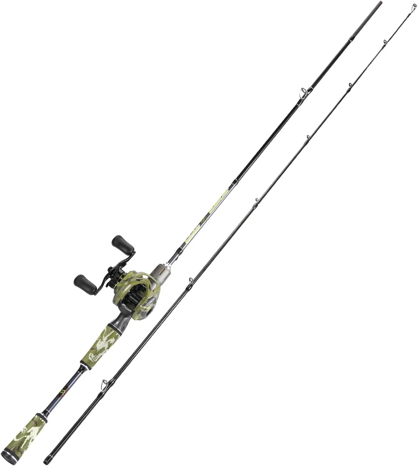 Sougayilang Baitcaster Combo, 30Ton 24Ton Graphite 2-Piece Blanks Casting Fishing Rod,SuperPolymer Handle,“S” Style Hook Keeper with Camo Baitcasting Reel