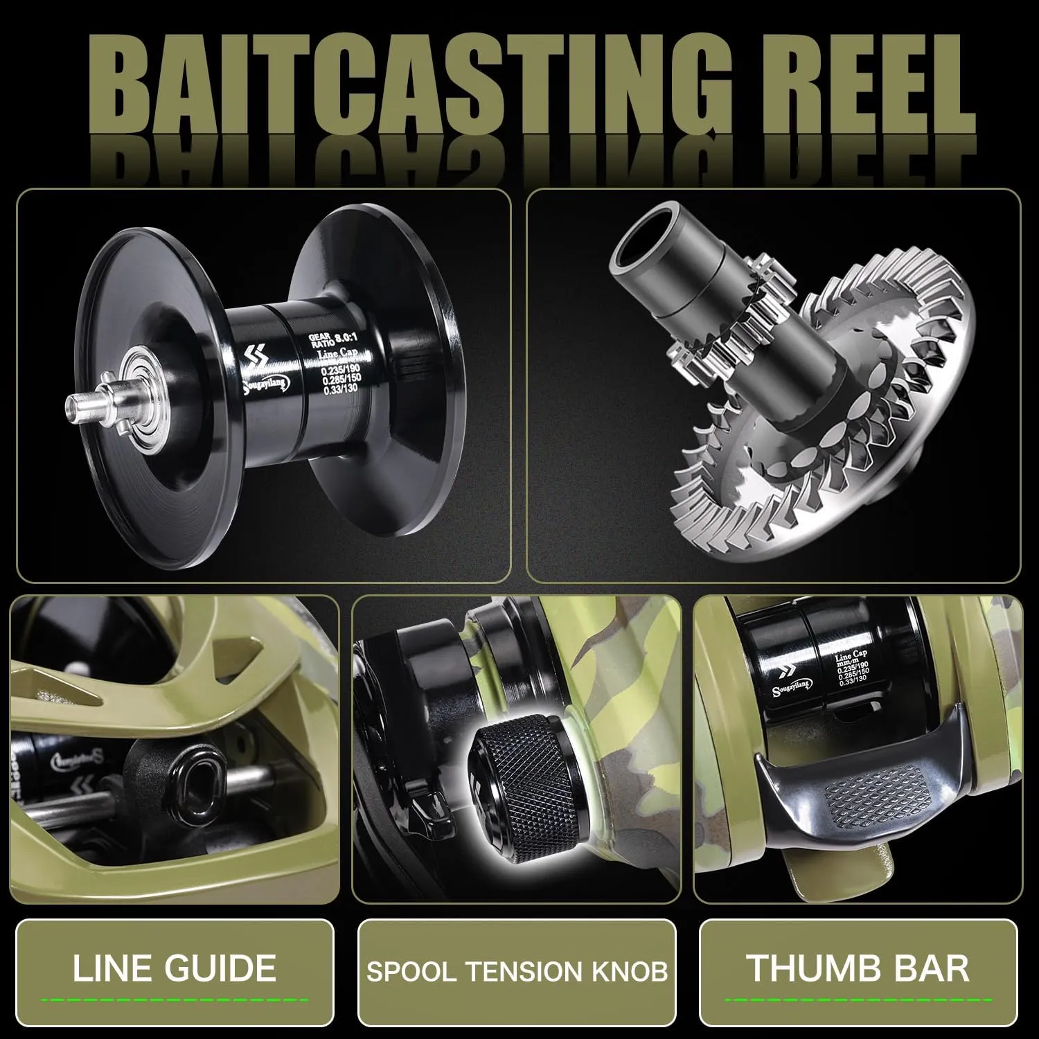 Sougayilang Baitcaster Combo, 30Ton 24Ton Graphite 2-Piece Blanks Casting Fishing Rod,SuperPolymer Handle,“S” Style Hook Keeper with Camo Baitcasting Reel